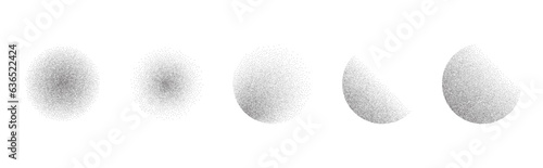 Circles noise texture dotwork grain. Pointillism gradient pattern. Radial stochastic grange texture. Dotwork stipple halftone effect for tattoo. Dotted sphere, stipple element. Vector background