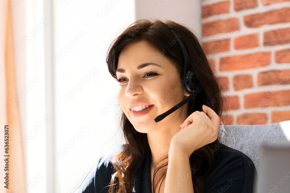 Customer Service Business Receptionist Using Headset Customer Service Business Receptionist Using Headset