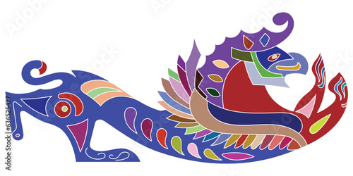 Stylized drawing, ancient Scythian art, ethnic theme, vector design