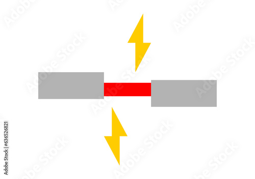 Damaged broken short circuit overload electrical electric wire with sparks flat vector