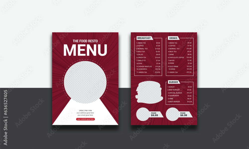 Editable Food menu card template design, Restaurant Healthy luxury food ...