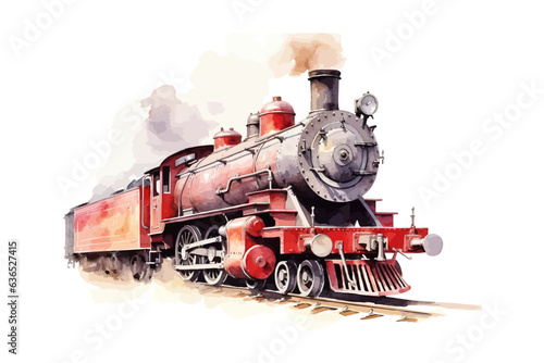 Wallpaper Mural Old vintage steam locomotive watercolor