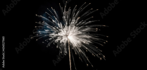 Festive Firework: Isolated White Burst in Night Sky with Space for Copy Text, Celebratory Vibes, Generative AI
