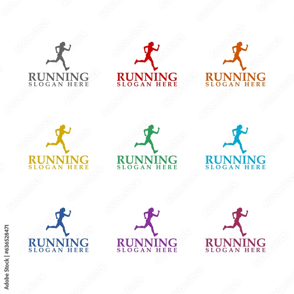 Running Sports Logo design Template  icon isolated on white background. Set icons colorful
