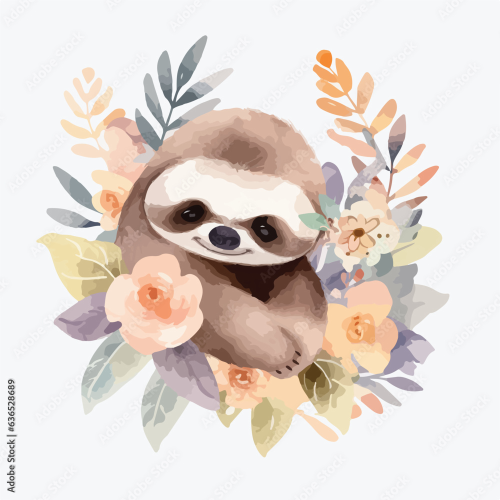 Obraz premium Watercolor vector illustration of a Sloth painting for children nursery room