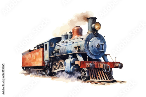 Old vintage steam locomotive watercolor. Vector illustration design.