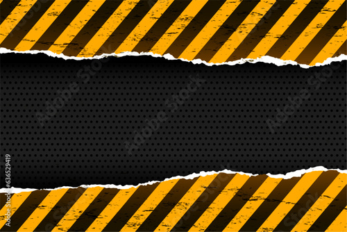 dark metallic warning alert empty background in paper torn style