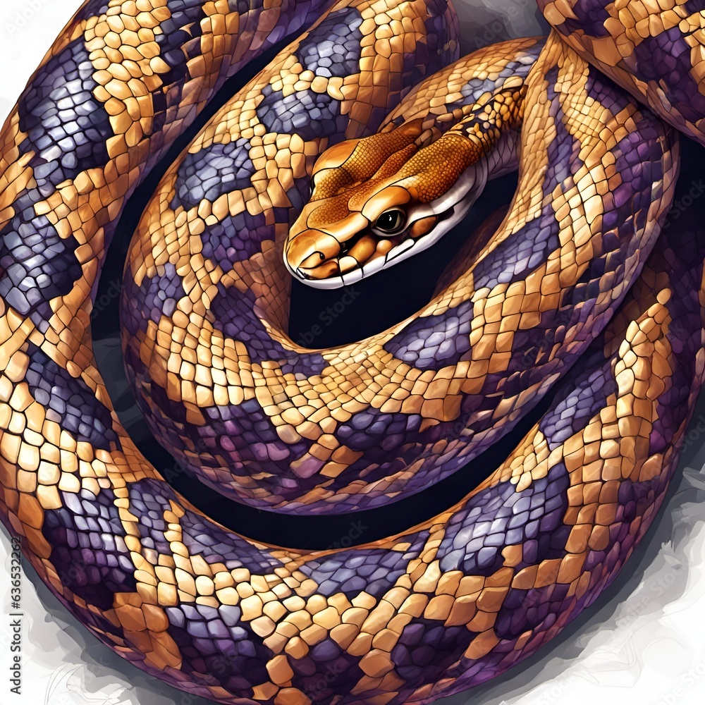 Obraz premium Rainbow Boa Constrictor Brazilian Reptile Snake With Colorful Purple Scales Copper Hues Golden Tones ~ Created With Generative AI.