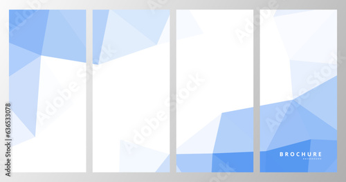 set of brochures with blue white geometric background with triangles
