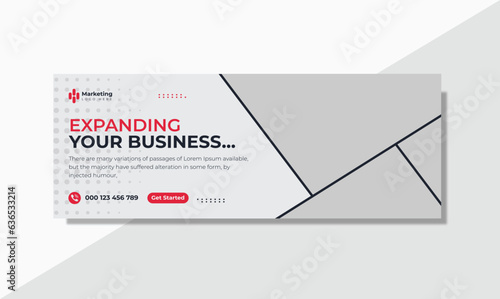 Professional business facebook cover page timeline web ad banner template with photo place modern layout white background and Vivid red shape and text design