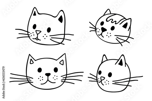 Hand drawn cat muzzle clipart. Cute pet face doodle set © Daria Shane