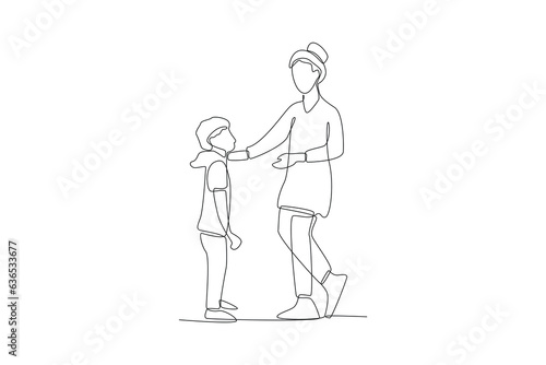 One continuous line drawing of Kids  parents and doctor. Parenting in Healthcare concept. Doodle vector illustration in simple linear style. 