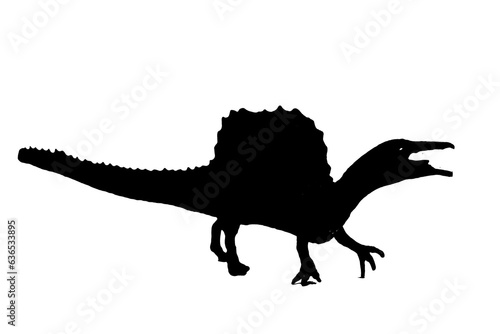 dinosaur silhouette isolated on white background, model of spinosaurus toy © sutichak