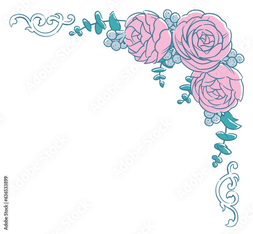 アンティークなお花の装飾フレームのコーナー。ベクター素材。