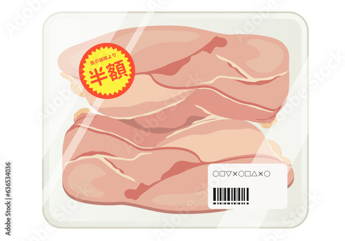 肉_パックに入った鶏もも肉（半額シール）