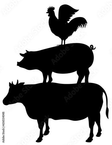 牛・豚・鶏のシルエット（畜産）