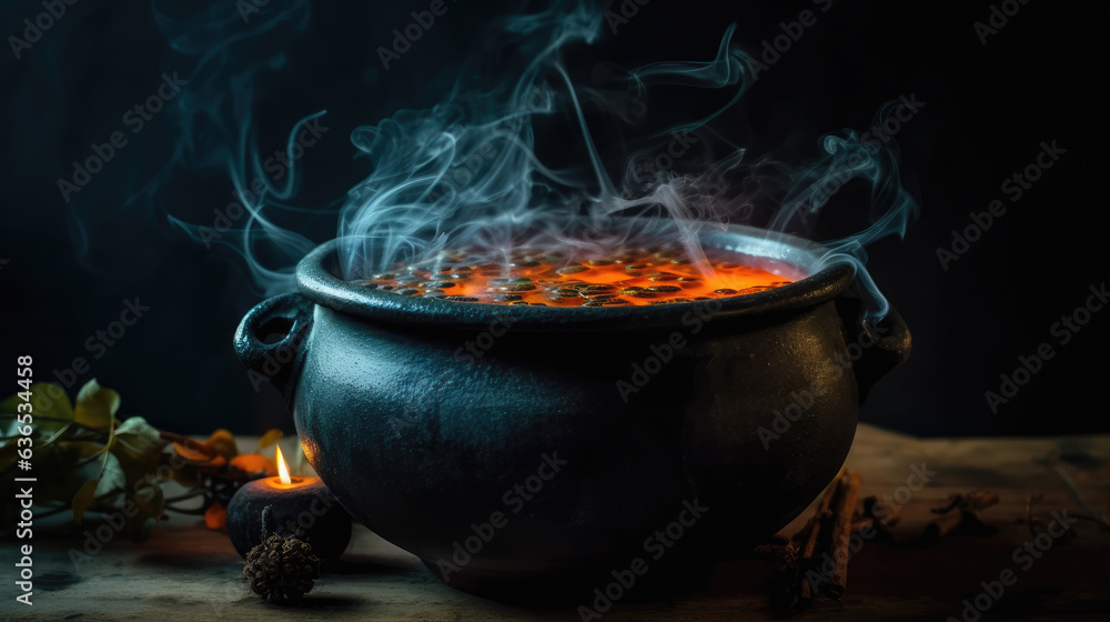 Enchanting Halloween: Witch's Cauldron Bubbling with Colorful Smoke, Generative AI Enchanting Halloween: Witch's Cauldron Bubbling with Colorful Smoke, Generative AI