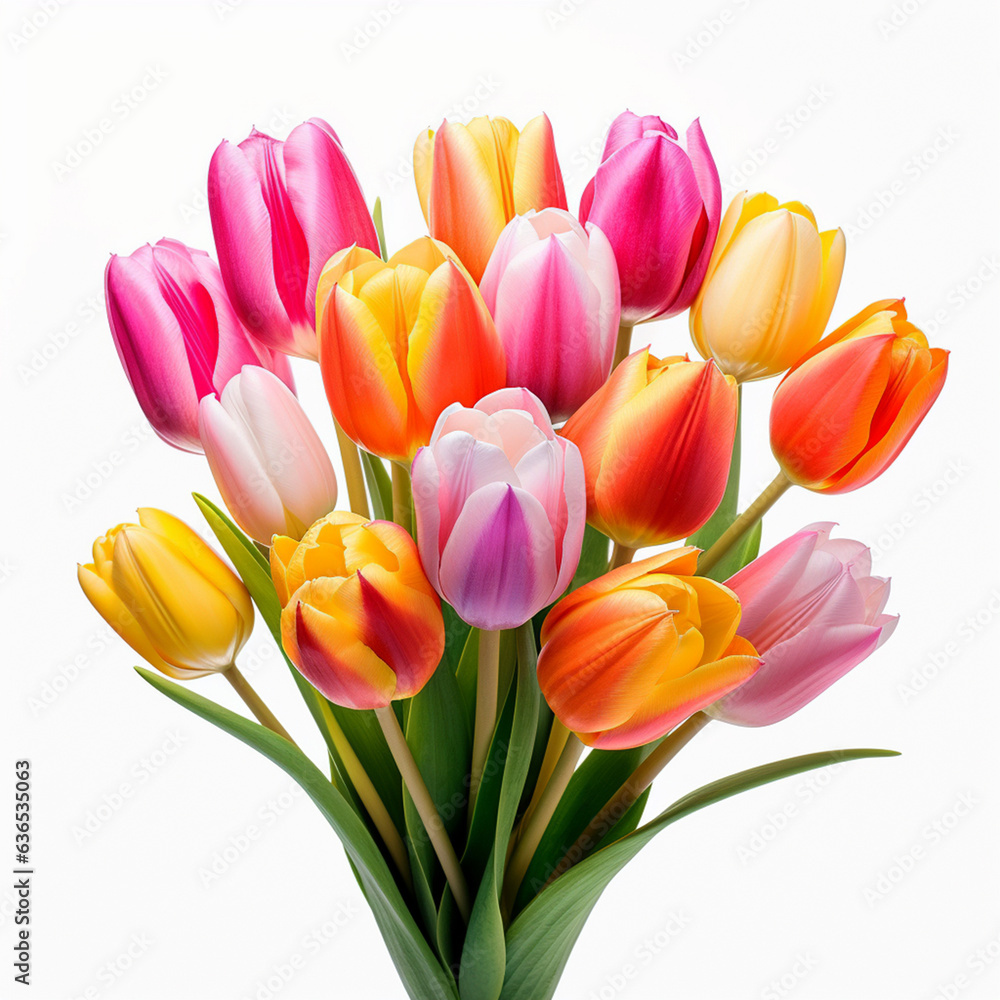 Colorful tulip flowers on a white background. Colorful tulip flowers on a white background.
