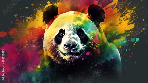 Colourfull Panda with Clashing Colors Background, Eye-catching Design. Generative AI