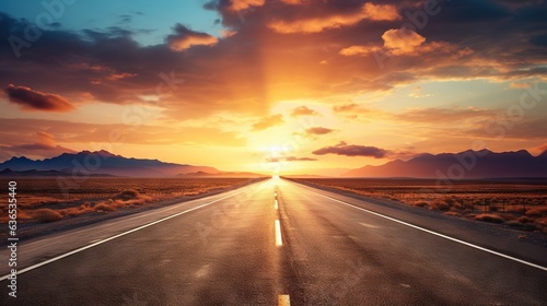  the sun is setting over a road in the middle of nowhere. generative ai