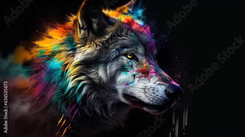 Colourfull Wolf with Clashing Colors Background, Eye-catching Design. Generative AI
