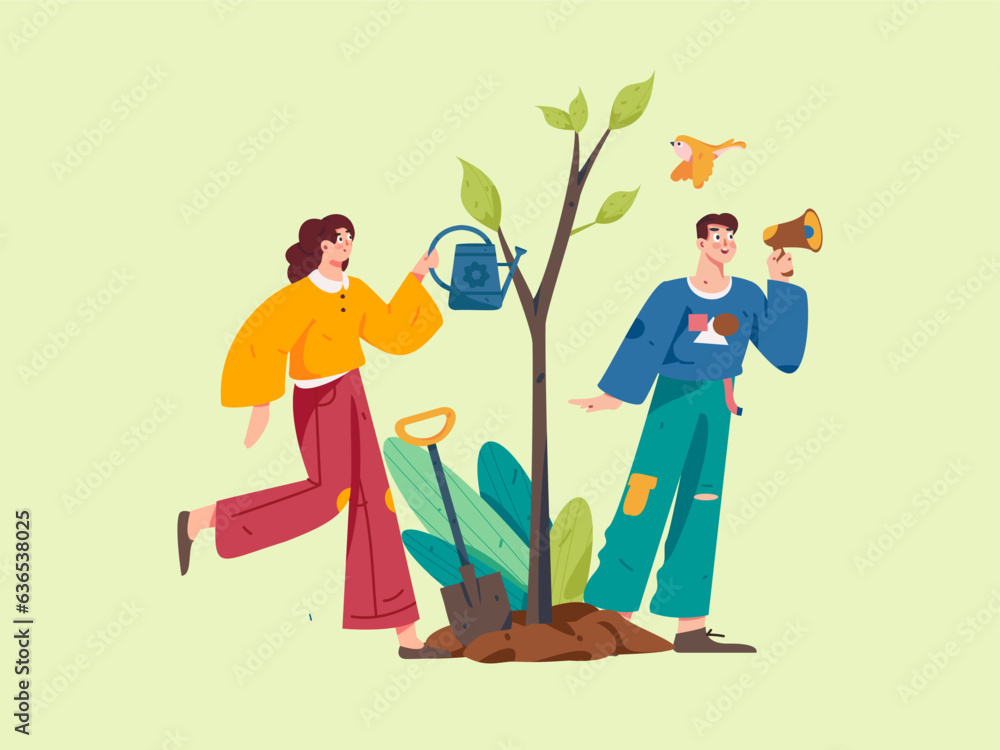Vector concept operation hand-drawn illustration of flat characters planting trees in spring Arbor Day
Vector concept operation hand-drawn illustration of flat characters planting trees in spring Arbor Day