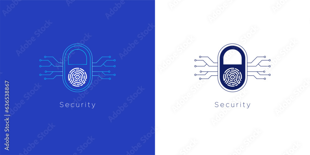 digital padlock and fingerprint icon - digital device security concept. digital technology. digital padlock and fingerprint icon - digital device security concept. digital technology.