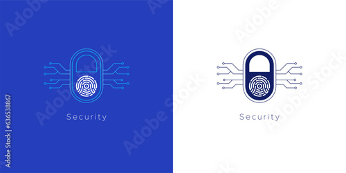 digital padlock and fingerprint icon - digital device security concept. digital technology.
