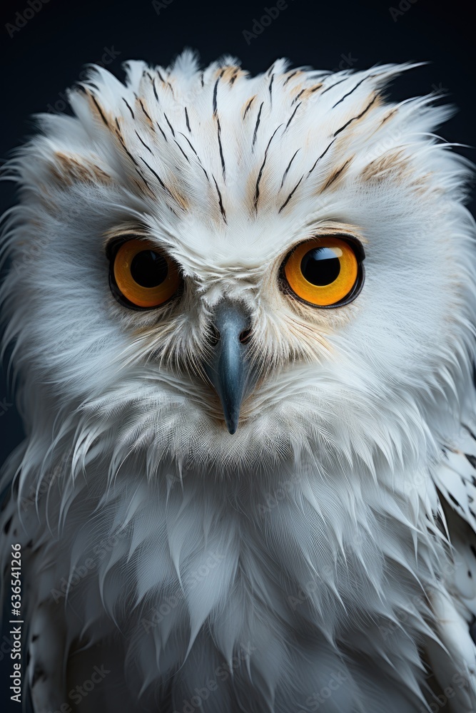 Naklejka premium small white owl - closeup portrait (Generative AI)