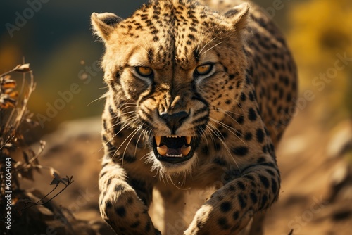 large cheetah charging directly at the camera (Generative AI)