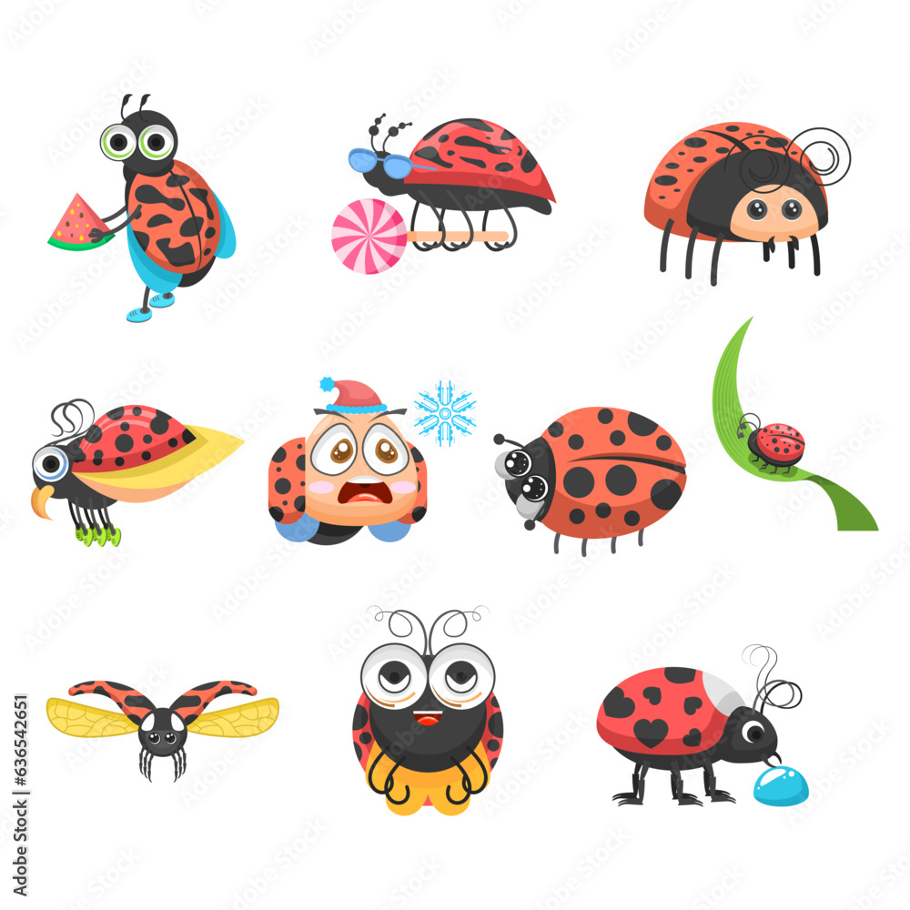 Set Abstract Collection Flat Cartoon Animal Insect Ladybug Vector Design Style Elements Fauna Wildlife Set Abstract Collection Flat Cartoon Animal Insect Ladybug Vector Design Style Elements Fauna Wildlife