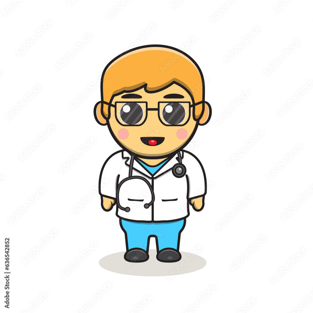Cute Doctor Holding Stethoscope Cartoon Vector Icon Illustration. People Medical Icon Concept Isolated Premium Vector. Flat Cartoon Style Cute Doctor Holding Stethoscope Cartoon Vector Icon Illustration. People Medical Icon Concept Isolated Premium Vector. Flat Cartoon Style