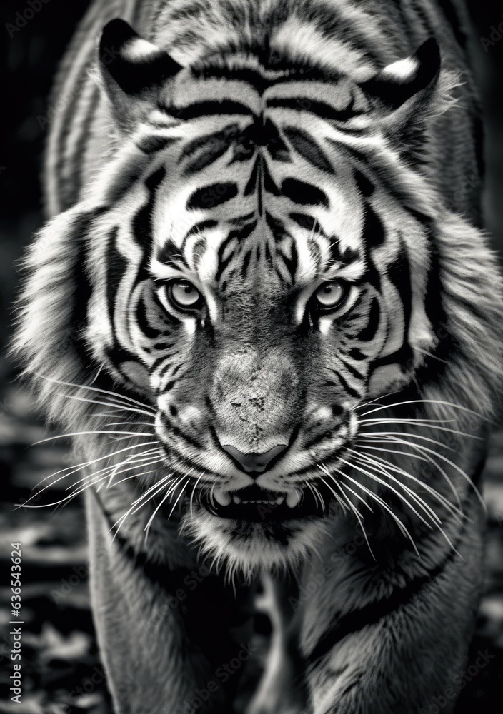 tiger - monochrome photo frontal view (Generative AI)