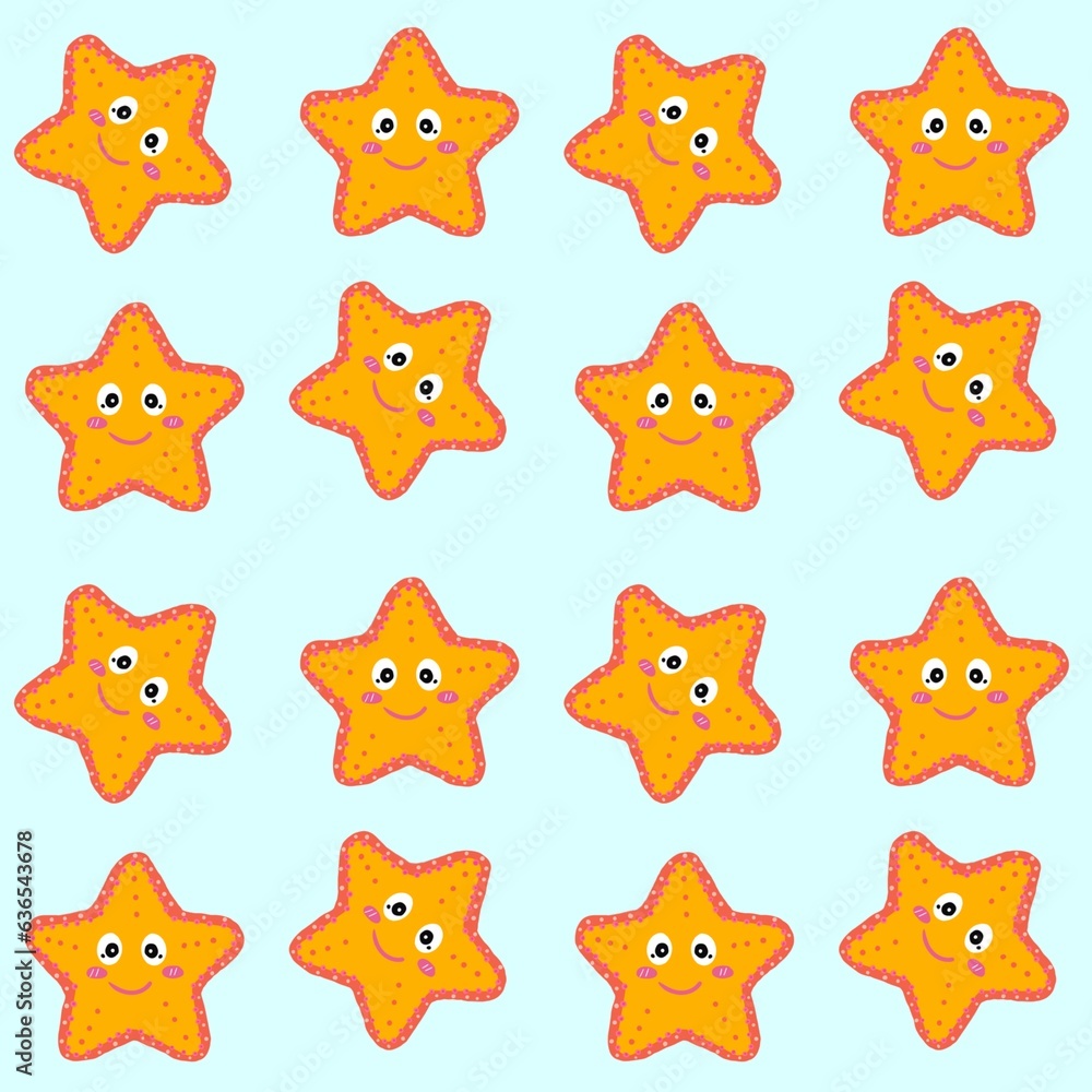 cute yellow starfish blue background, drawing cute yellow starfish blue background, drawing