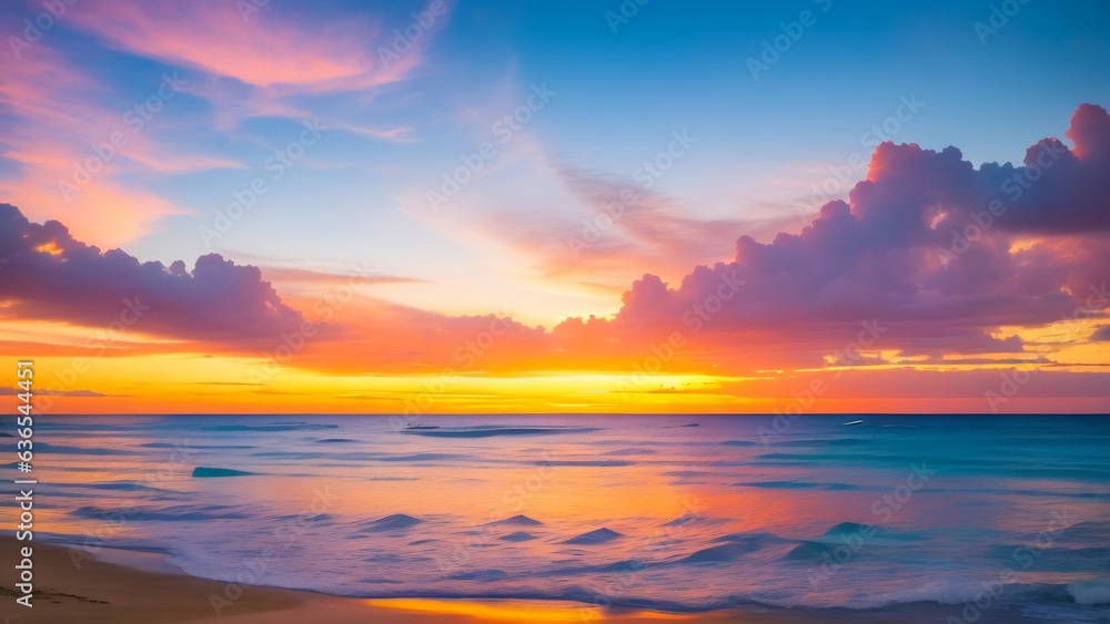 Fototapeta premium Sunset Serenity: Mesmerizing Beachscape Bathed in Colors