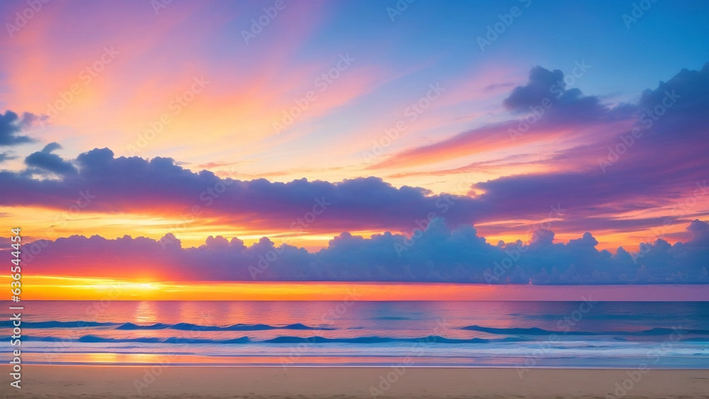 Fototapeta premium Sunset Serenity: Mesmerizing Beachscape Bathed in Colors