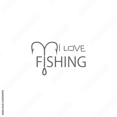 Fishing hook love heart sign. I love fishing icon isolated on transparent background