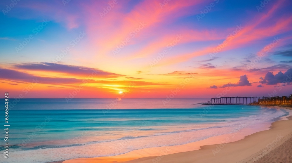 Fototapeta premium Sunset Serenity: Mesmerizing Beachscape Bathed in Colors