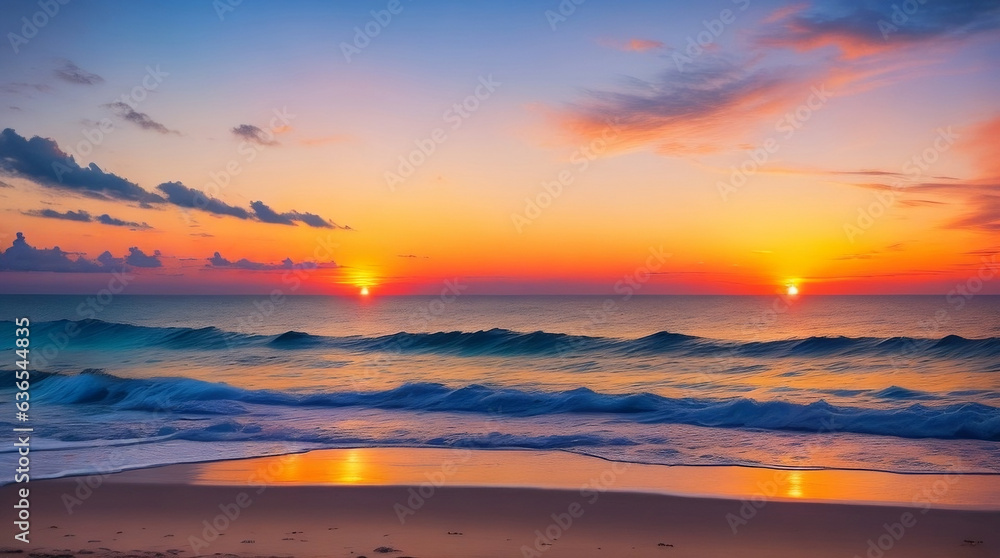 Fototapeta premium Sunset Serenity: Mesmerizing Beachscape Bathed in Colors