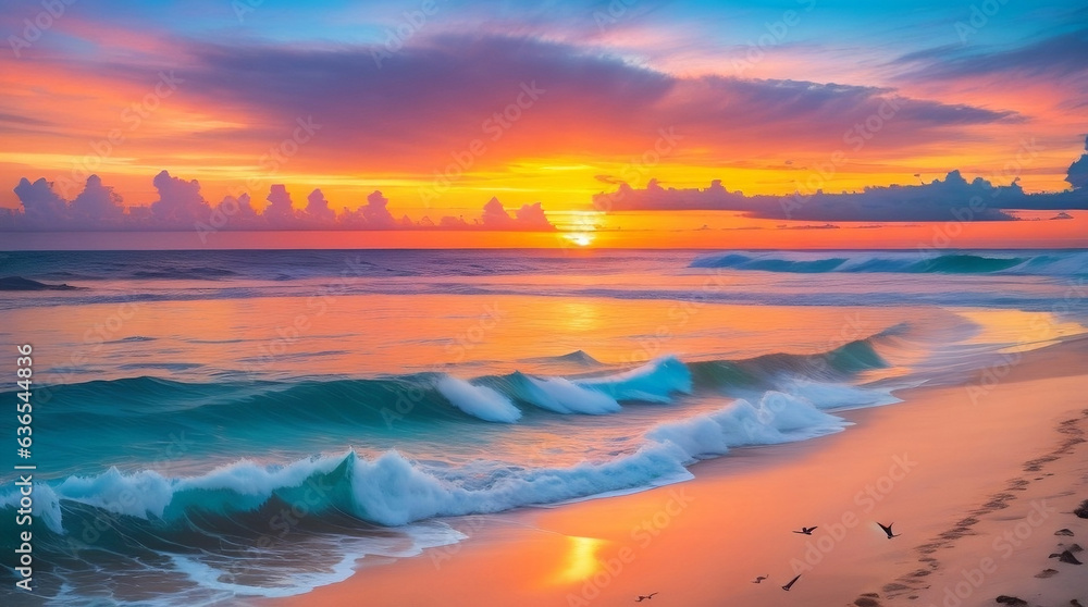 Fototapeta premium Sunset Serenity: Mesmerizing Beachscape Bathed in Colors