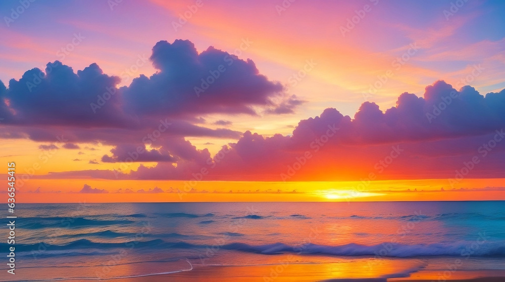 Fototapeta premium Sunset Serenity: Mesmerizing Beachscape Bathed in Colors