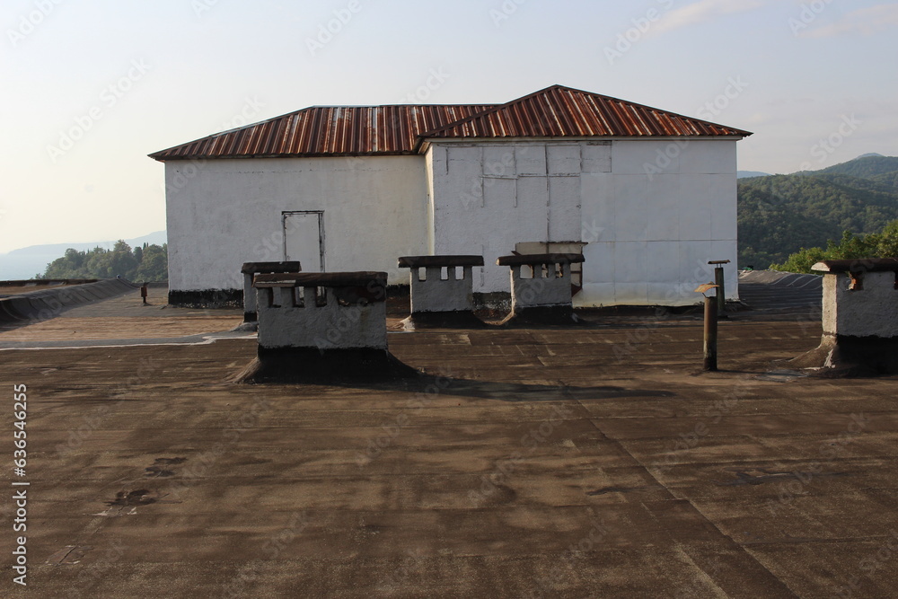 on the roof of an old building