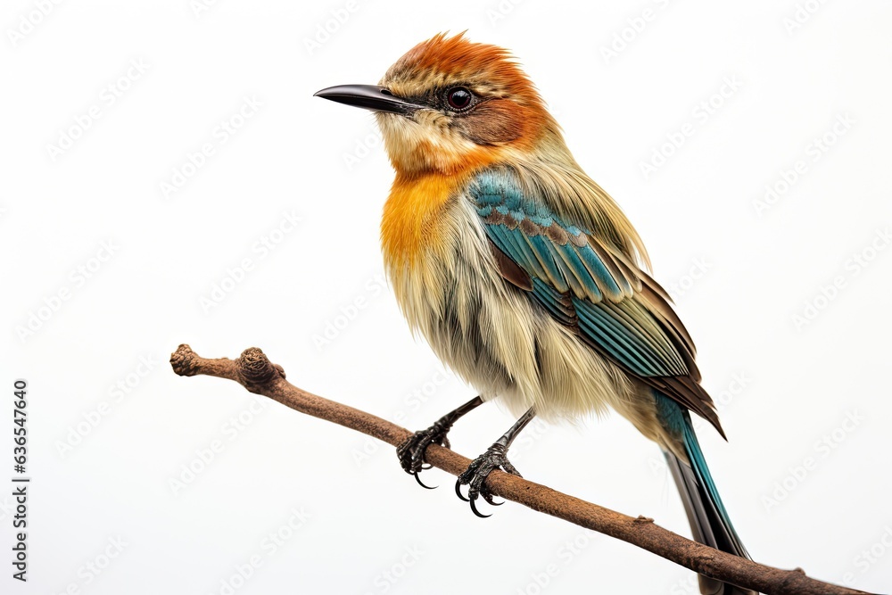 Obraz premium Bird on a white background isolated. Colorful songbird. Close encounter with nature palette