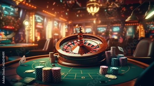 Fotografiet casino roulette table, Generative AI
