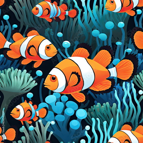 Seamless Pattern of clown fish