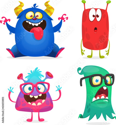 Funny cartoon monsters set: monster yeti troll gremlin and alien creatures. Halloween vector design isolated