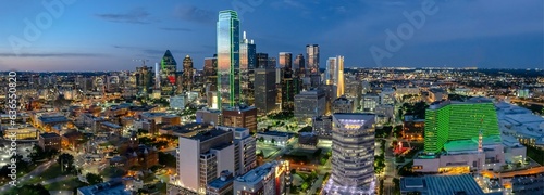 Dallas Splendor  Aerial 4K Image of Beautiful Blue Skyline and Buildings in Dallas  Texas