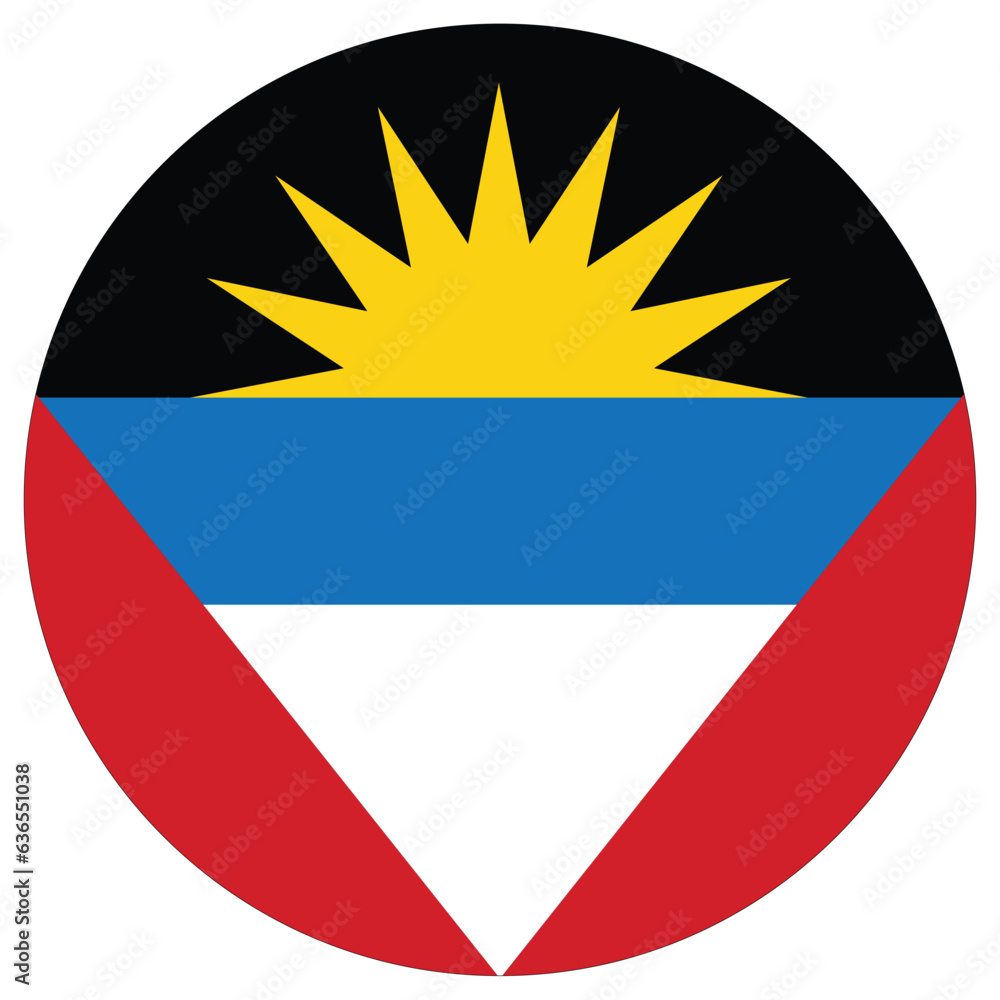 Antigua and Barbuda flag in circle, round shape Antigua and Barbuda flag in circle, round shape