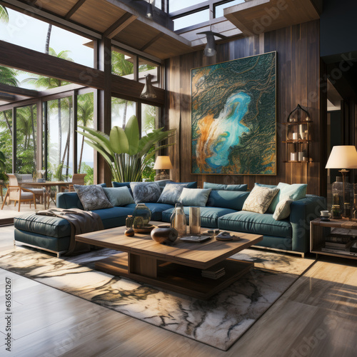 A blue tropical interior that is minimalist  © Sekai