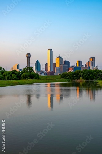 Springtime Serenity: 4K Image of Dallas, Texas, Viewed from the Tranquil Trinity River
